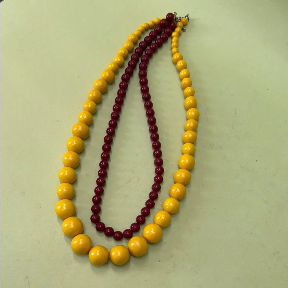 Vintage Yellow wooden Handmade Necklace - Picture 6 of 8